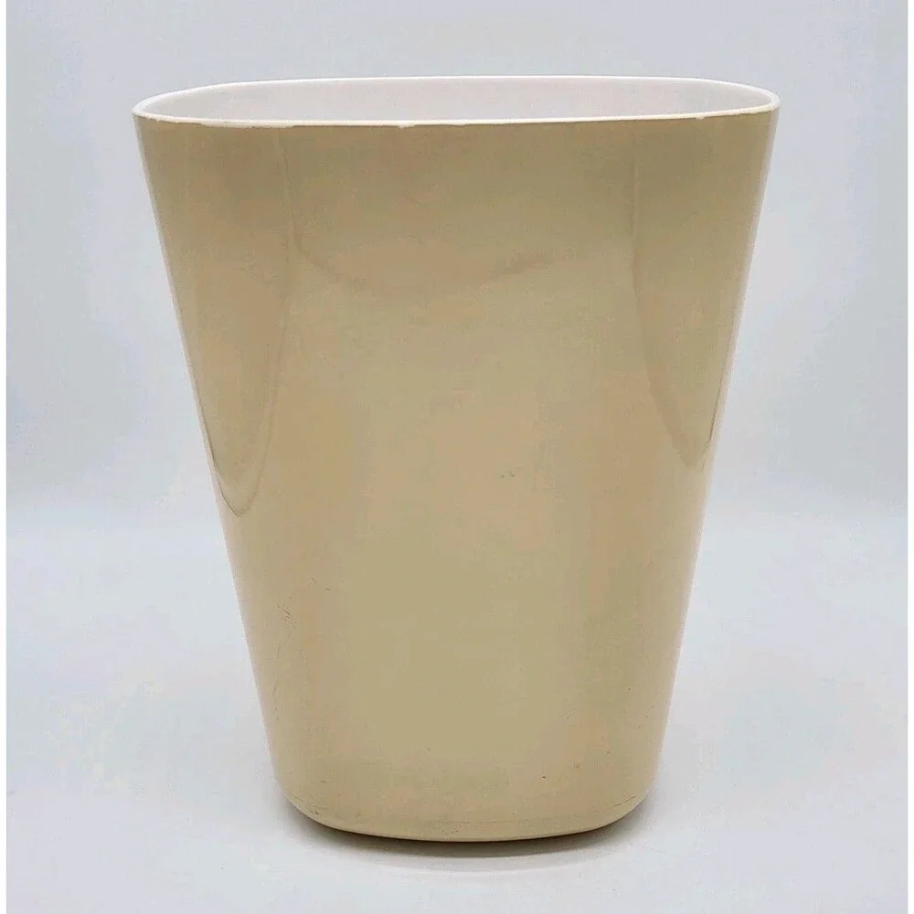 Vtg Andre Richard Japan Waste Basket Almond Tan Retro 7.75